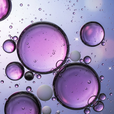 Colorful abstract background with oil drops in water. Circles in water.の素材