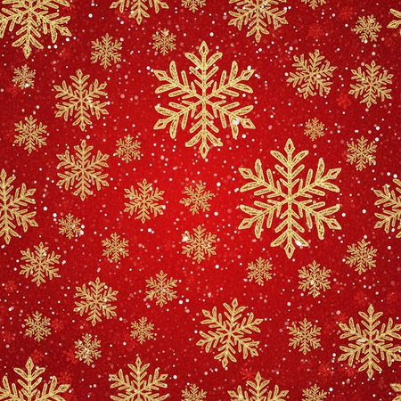 Christmas seamless pattern with gold snowflakes on red background. Vector illustrationの素材