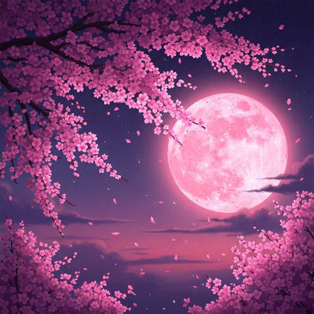 Cherry blossom background, full moon, cherry blossom treeの素材