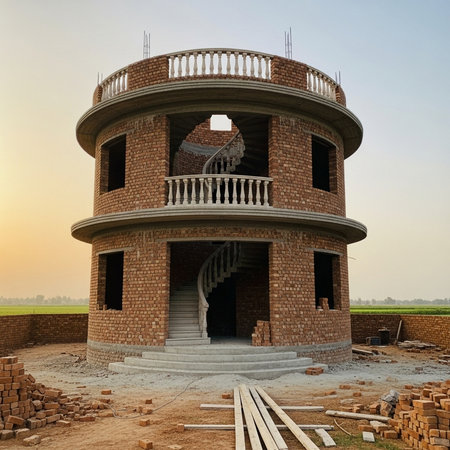 Construction of a new house from bricks. Construction of a new house.の素材