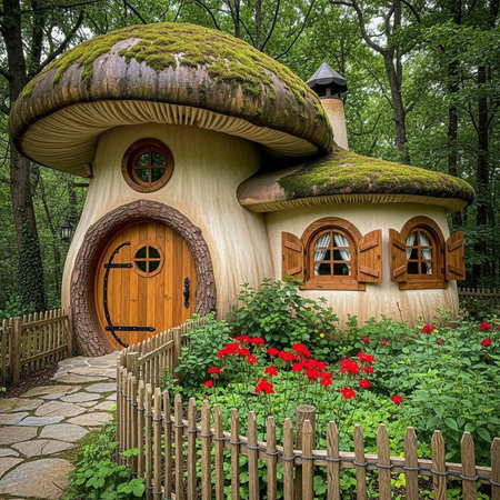 Fairy house in the park. Wooden house in the park.の素材