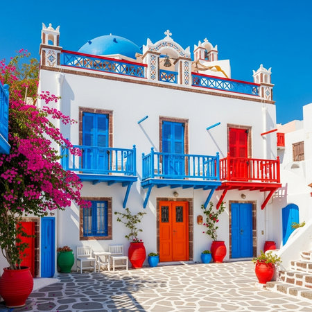 Traditional architecture of Oia village on Santorini island, Greeceの素材