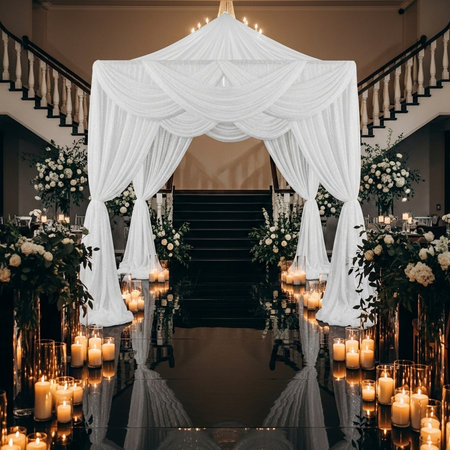 Wedding arch decorated with white flowers and candles. Wedding ceremonyの素材