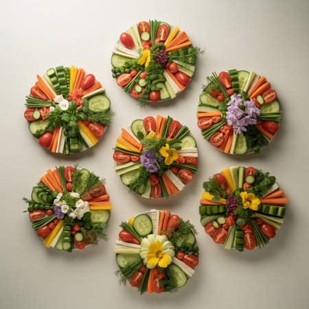 Fruit and vegetable canape with daffodils and cucumbersの素材