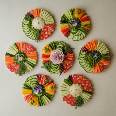 Sliced fresh vegetables on a white background. Top view.の素材