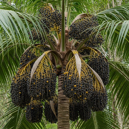 Coconut palm tree with ripe and unripe fruits.の素材