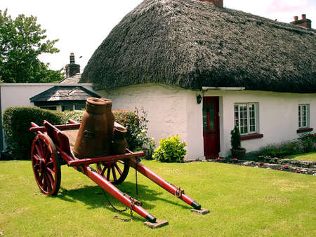 White irish thatched roof cottage in Adare, Irelandのeditorial素材