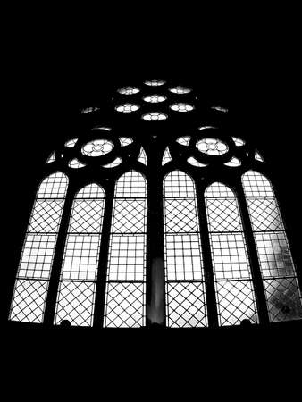 Large window in Kylemore Abbey in Ireland, done in black and whiteの写真素材