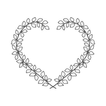 Beautiful hand drawn floral heart element, leaf and branch for frame, border, ornament, greeting card design, engagement, or wedding invitationのイラスト素材