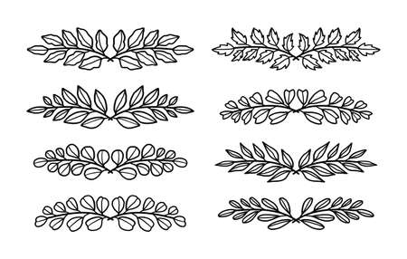 Set of hand drawn leaf wreath and laurel elementsのイラスト素材