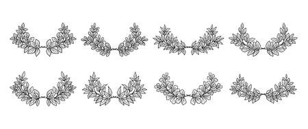 Set of hand drawn leaf wreath and laurel elementsのイラスト素材