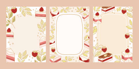 To do list, daily planner, notepad templates with hand drawn cake and strawberry elementsのイラスト素材