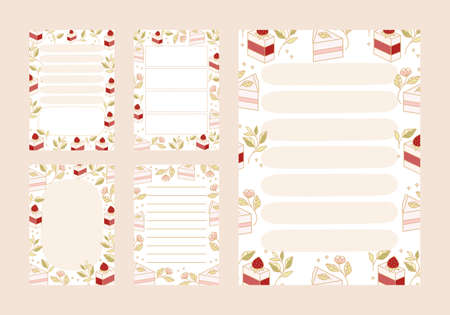 To do list, daily planner, notepad templates with hand drawn cake and strawberry elementsのイラスト素材