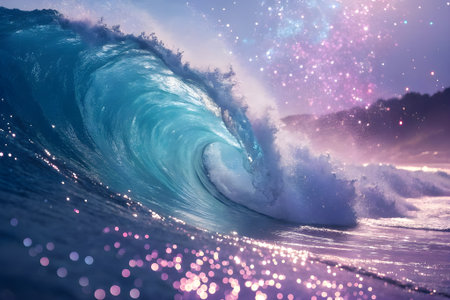 Surfing ocean wave on blue sky background. 3D Renderingの素材