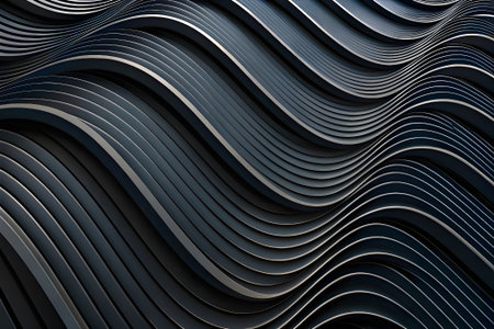 3d rendering of abstract background with wavy lines in black colorsの素材
