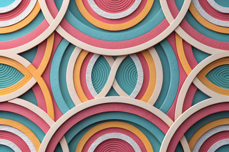 3d render, abstract geometric background, seamless pattern with colorful ringsの素材