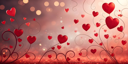 Valentines day background with hearts and bokeh lights.の素材