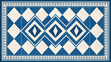 Aztec style pattern. Blue and white geometric background. Vector illustration.の素材