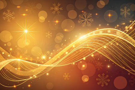Christmas and New Year background with golden waves and snowflakes.の素材