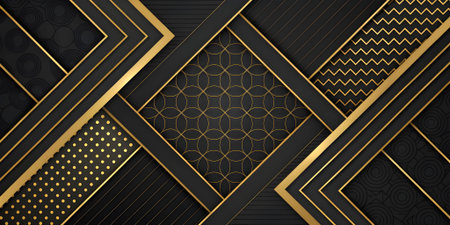 Luxury black and gold geometric background. Modern design. Vector illustrationの素材