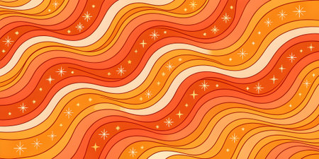 Seamless pattern with wavy lines and stars. Vector illustration.の素材