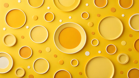 Abstract yellow background with round holes and circles. 3d render illustrationの素材