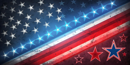 American flag with stars on grunge background. 3D illustration.の素材
