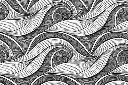 Seamless abstract hand-drawn waves pattern, wavy backgroundの素材