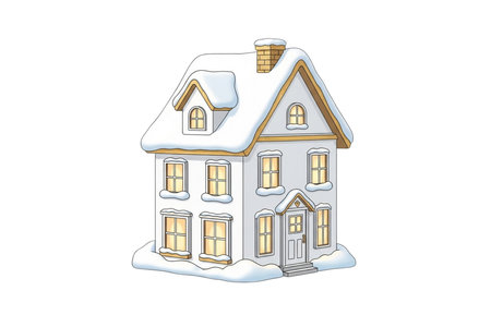 House in the snow isolated on a white background. Vector illustration.の素材