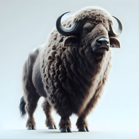 Big bison on a white background. 3d render. Vintage style.の素材
