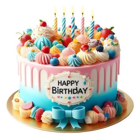 Birthday cake isolated on white background. Clipping path included.の素材