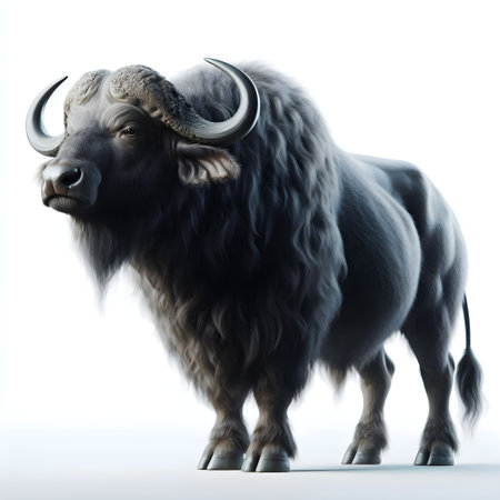 Black yak on a white background. 3D illustration. Isolate.の素材