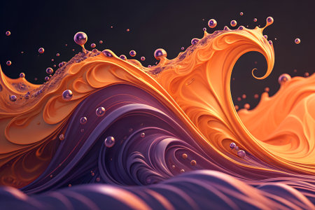 3d illustration of abstract background with liquid waves and splashes.の素材