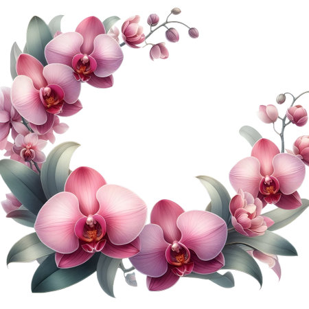 Floral background with orchids and leaves. Vector illustration.の素材