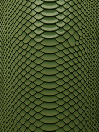Green snake skin texture background. 3d rendering, 3d illustration.の素材
