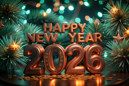 Happy New Year 2020. Happy New Year greeting card. 3D renderingの素材