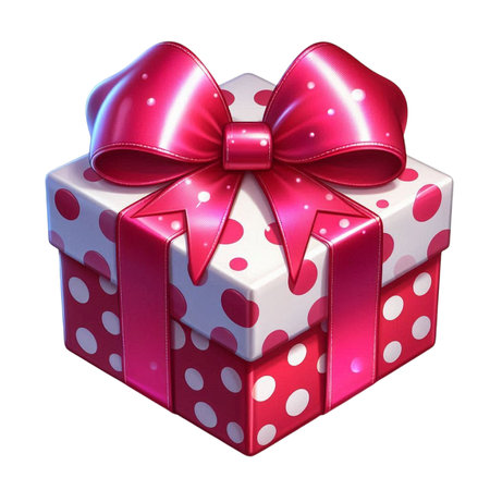 Gift box with red bow isolated on white background. Clipping path included.の素材