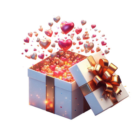 Gift box with hearts on white background. 3D rendering.の素材