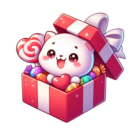 Cute cartoon polar bear in a gift box with lollipopの素材