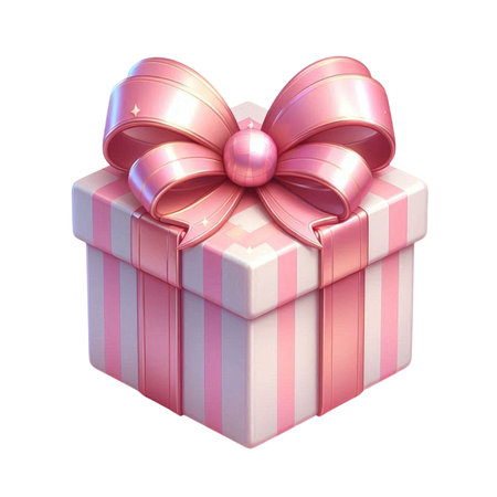 Gift box with pink bow isolated on white background. 3d illustrationの素材