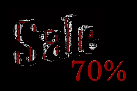 Sale info-text graphics and arrangement concept on black background  word cloud の写真素材