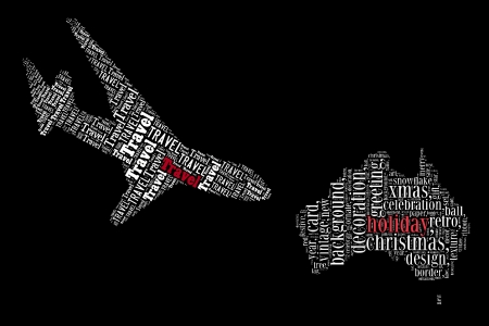 Travel and holiday info text graphics and arrangement concept on black backgroundの写真素材