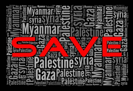 Save muslim country info-text graphics and arrangement concept on black background の写真素材