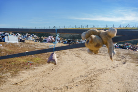 Illegal garbage dump, plastic waste. Environmental pollutionの写真素材
