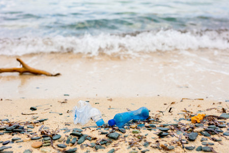 Plastic water bottles pollution in ocean (Environment concept)の写真素材
