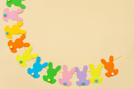 Banner Bunny Easter Garland. Rabbit garland baby shower. 1st Happy dirthday party.の写真素材