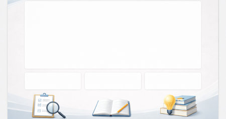 A clean and engaging framework slide designed for learning, planning, and idea development. Features spacious content areas with icons for research, notes, and creativity.の写真素材