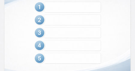A clean and structured five-step list template ideal for workflows, procedures, timelines, instructions, and training materials. Professional blue gradient icons add clarity.の写真素材