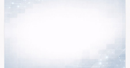 A sleek, futuristic tech background with glowing nodes and grid patterns. Ideal for presentations, IT reports, digital business slides, data analytics, and modern corporate designsの写真素材