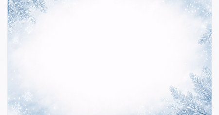 Christmas background with snowflakes and fir branches. Copy space.の写真素材